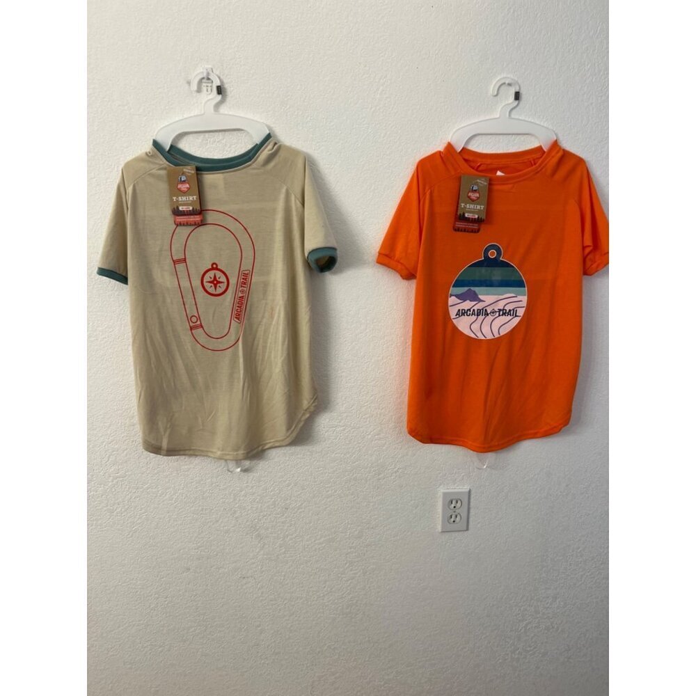 Arcadia Trail logo tee tan and orange dog size XXL